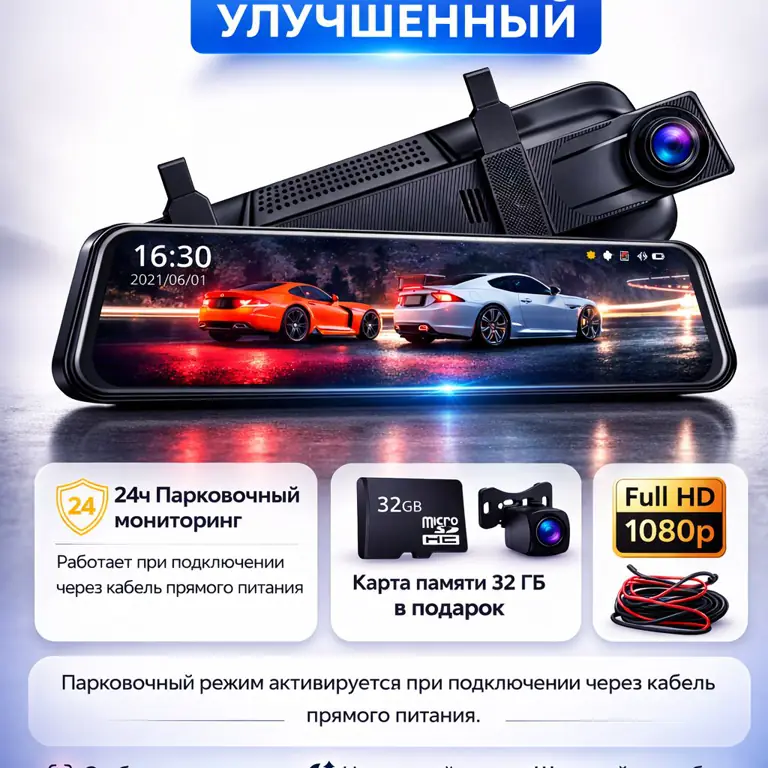 Купить Видеорегистратор-зеркало 2K с камерой заднего вида, ночной съемкой и парковочными линиями в интернет-магазине PERFECT CAM
