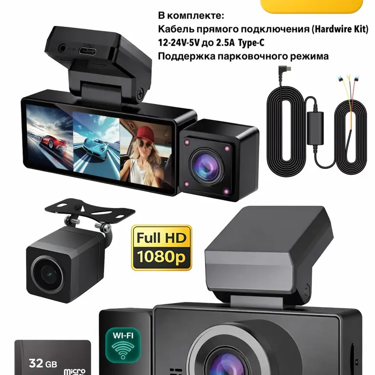 Купить Видеорегистратор автомобильный 4K Ultra HD QS9 с двумя камерами, Wi-Fi и кабелем прямого подключения в интернет-магазине PERFECT CAM
